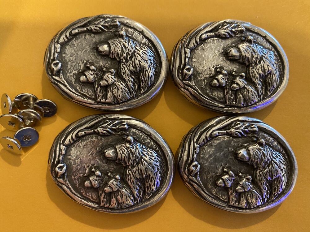 Lot Of 4 Bear with Cubs Hunting Conchos with Screws 1 1/2” Wide